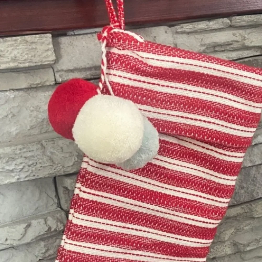 Hearth & Hand Red-White Striped Holiday Christmas Stocking Linen Blend